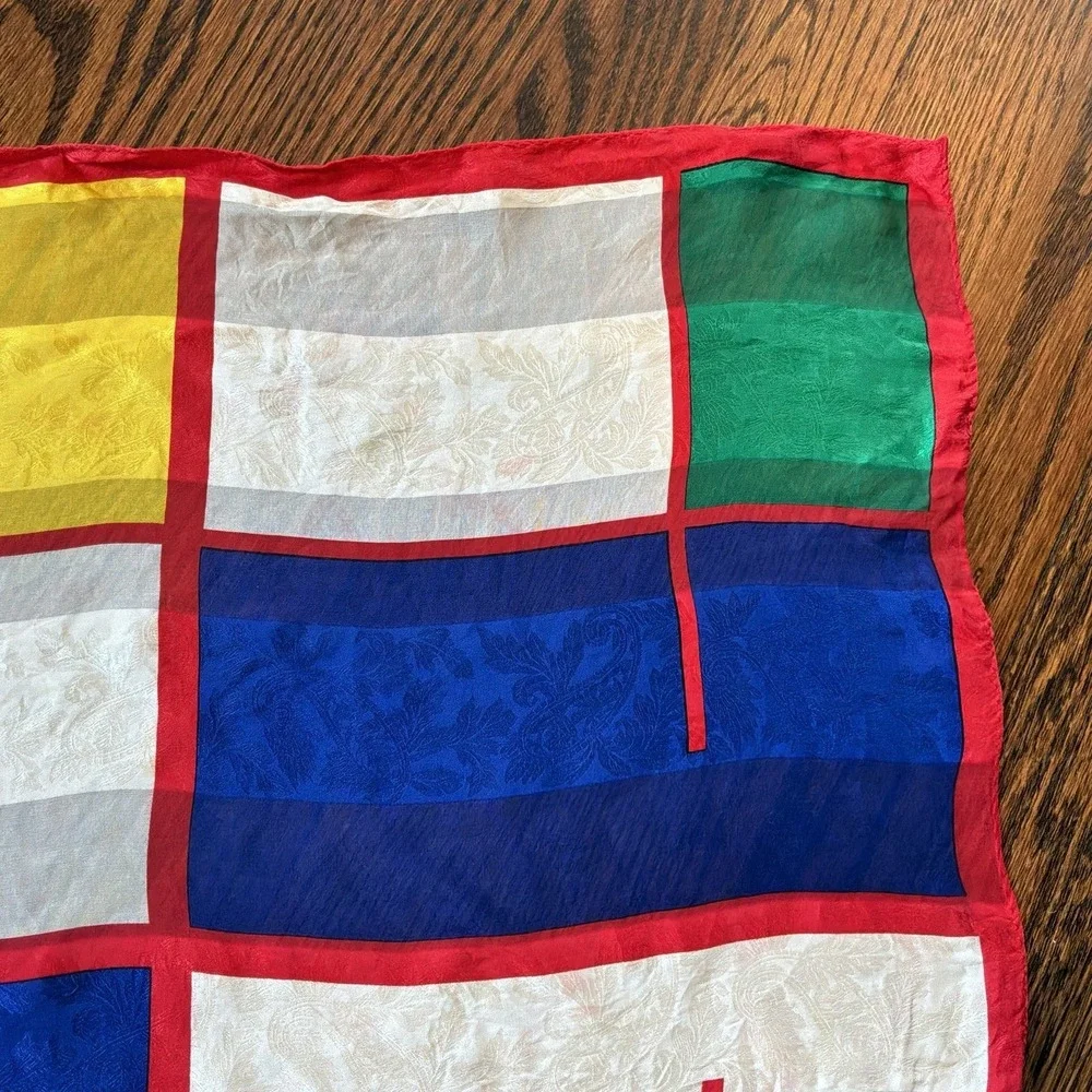 Oscar de la Renta Vintage Multicolor Geometric Silk Scarf Fall Luxury‎